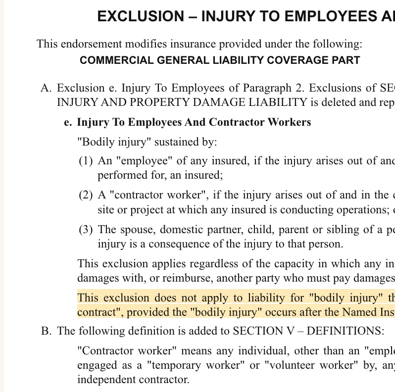 The endorsement open in the PDF beside the answer, with the quoted exception highlighted.