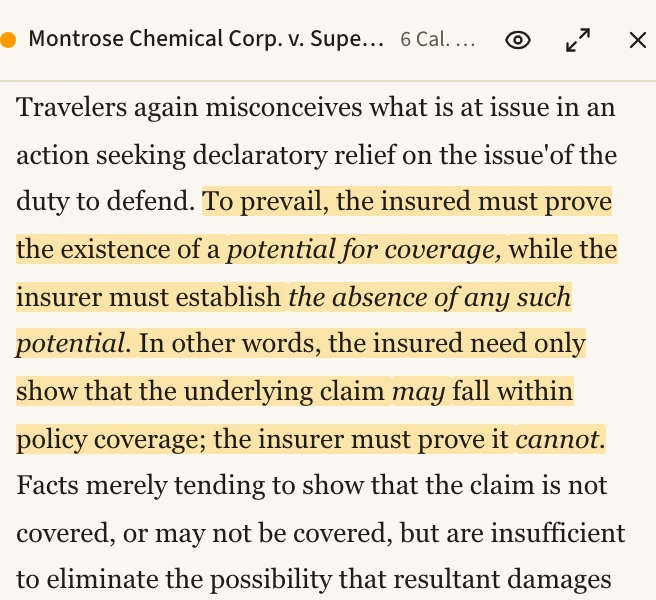 A California Supreme Court opinion open in the Grounds side panel, with the quoted passage highlighted.