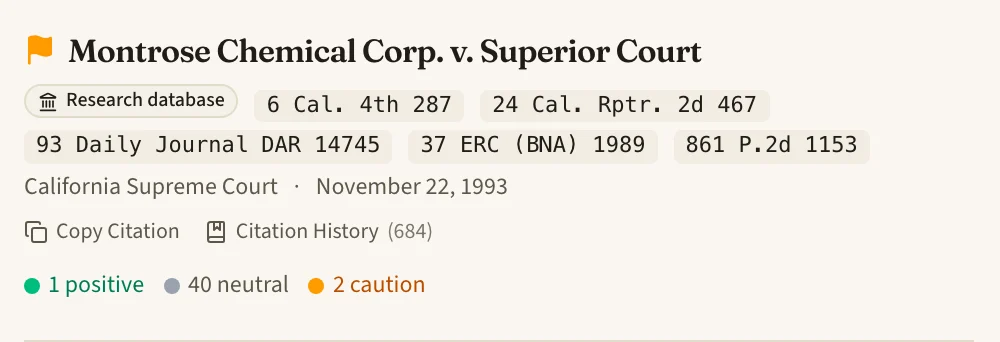 A California Supreme Court opinion open in the side panel: the case name, parallel citations, court and date at the top, then the opinion text scrolled to a highlighted passage.