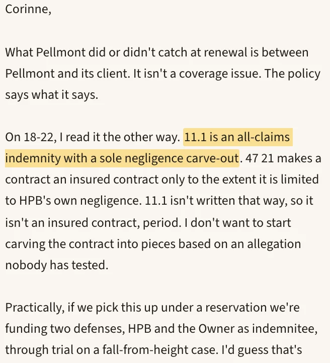 A chat answer that quotes two produced emails, with one email open in the side panel at the highlighted lines.